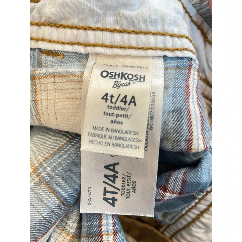 OshKosh Bgosh Toddler 4T Tan Canvas Plaid Flannel‎ Lined Carpenter Overalls